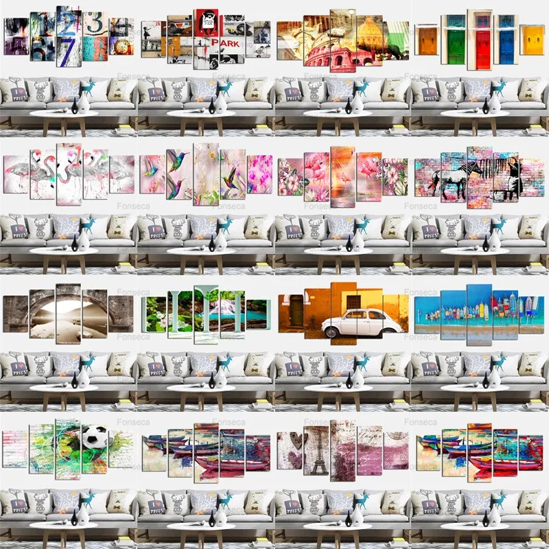 

Canvas Painting Wall Art 5 Pieces Abstract Ccolouful Graffiti Pictures Modular Prints Retro Car Door Poster Home Decor Framed