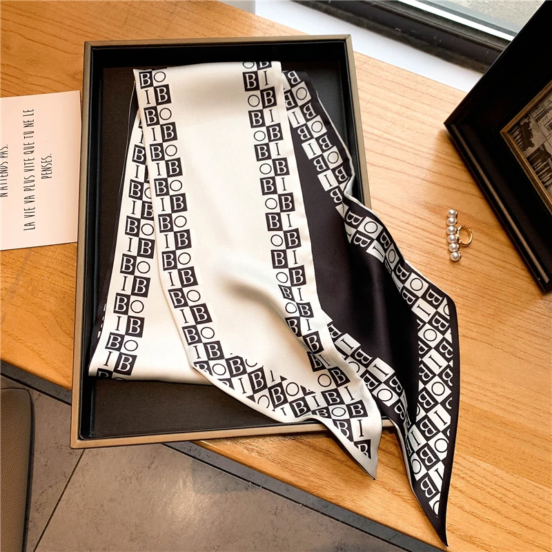 

2021 Design Headband Women Silk Skinny Scarf Luxury Hair Bands Ribbons Scrunchies Bag Wrap Neck Tie Female Foulard Accessories