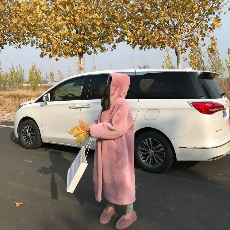 2021 Winter Autumn Thickened Faux Fur Long Hooded Loose Plush Women Coat