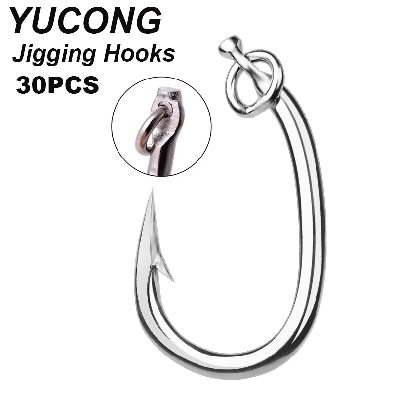 

YUCONG 30PCS Alloy Steel Jigging Hooks 10/0-16/0# Sea Fishing Hooks Tuna Fishhooks Barbed Single Hooks Anti-rust Pesca Tackle