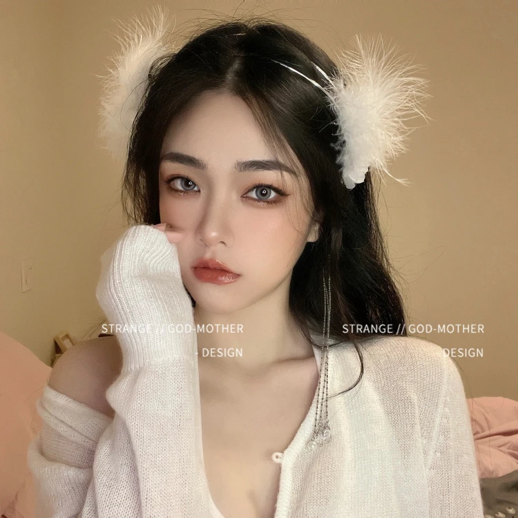 

Feather ancient style fairy spirit tassel headband pearl eardrop hair accessories integrated beach photo props, fairy headdress