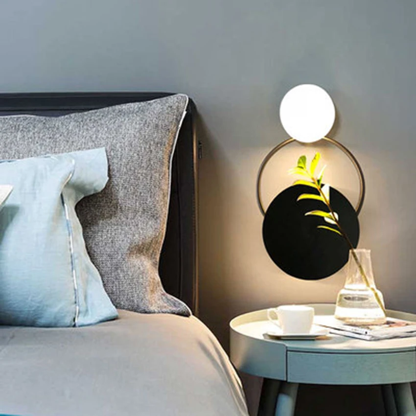 

Modern LED Iron Art Glass Button Ring Wall Lights Retro Loft Decoration Wall Lamp Cafe Restaurant Balcony Bedroom Light Fixture