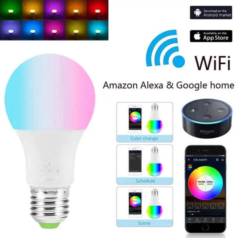 Фото Умная Светодиодная лампа с Wi Fi многоцветный светильник RGB голосовым управлением