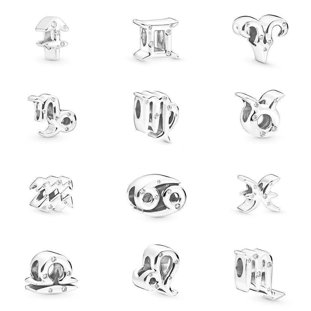 

New 925 Sterling Silver Fashion Aquarius Constellation Zodiac Beads For Women Charm Lucky Bracelet DIY 12 Constellations