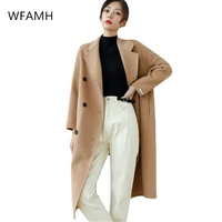 2021 autumn and winter new fashion double breasted temperament long loose and thin double sided woolen coat jacket women solid