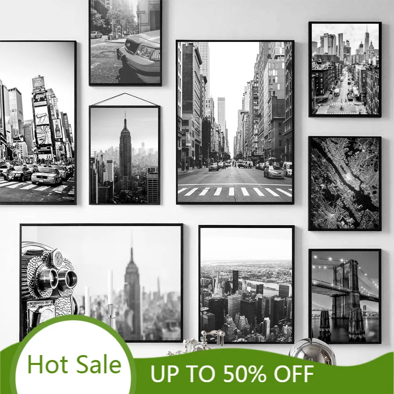 

WTQ Настенная картина с изображением Нью-Йорка, постеры и принты на холсте, черно-белые декоративные картины для комнаты, украшение для дома