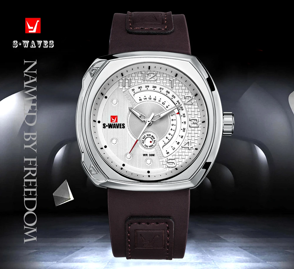 Наручные часы SWAVES мужские водонепроницаемые уникальный кожаный
