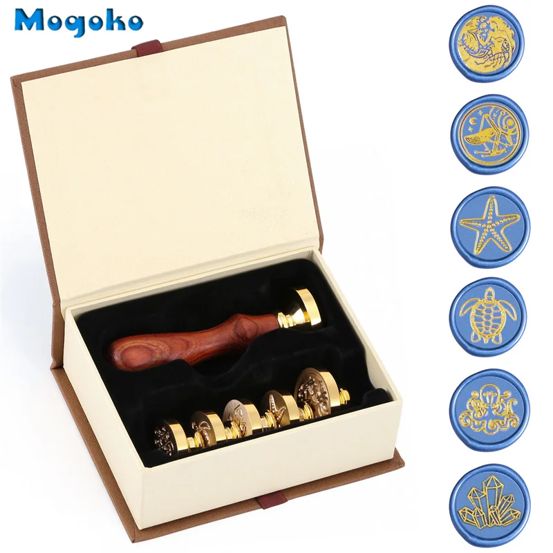

Печать для воска Mogoko Ocean Series, 30 мм 25 мм, печатные марки с деревянной ручкой, с кристаллами, черепахи, Кита, морской звезды, русалки