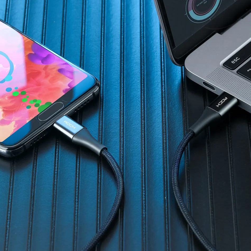 Кабель ROCK usb type C-type C для Macbook pro, кабель для зарядки данных type-c-USB C, кабель для мобильного телефона SAMSUNG, Xiaomi, HUAWEI