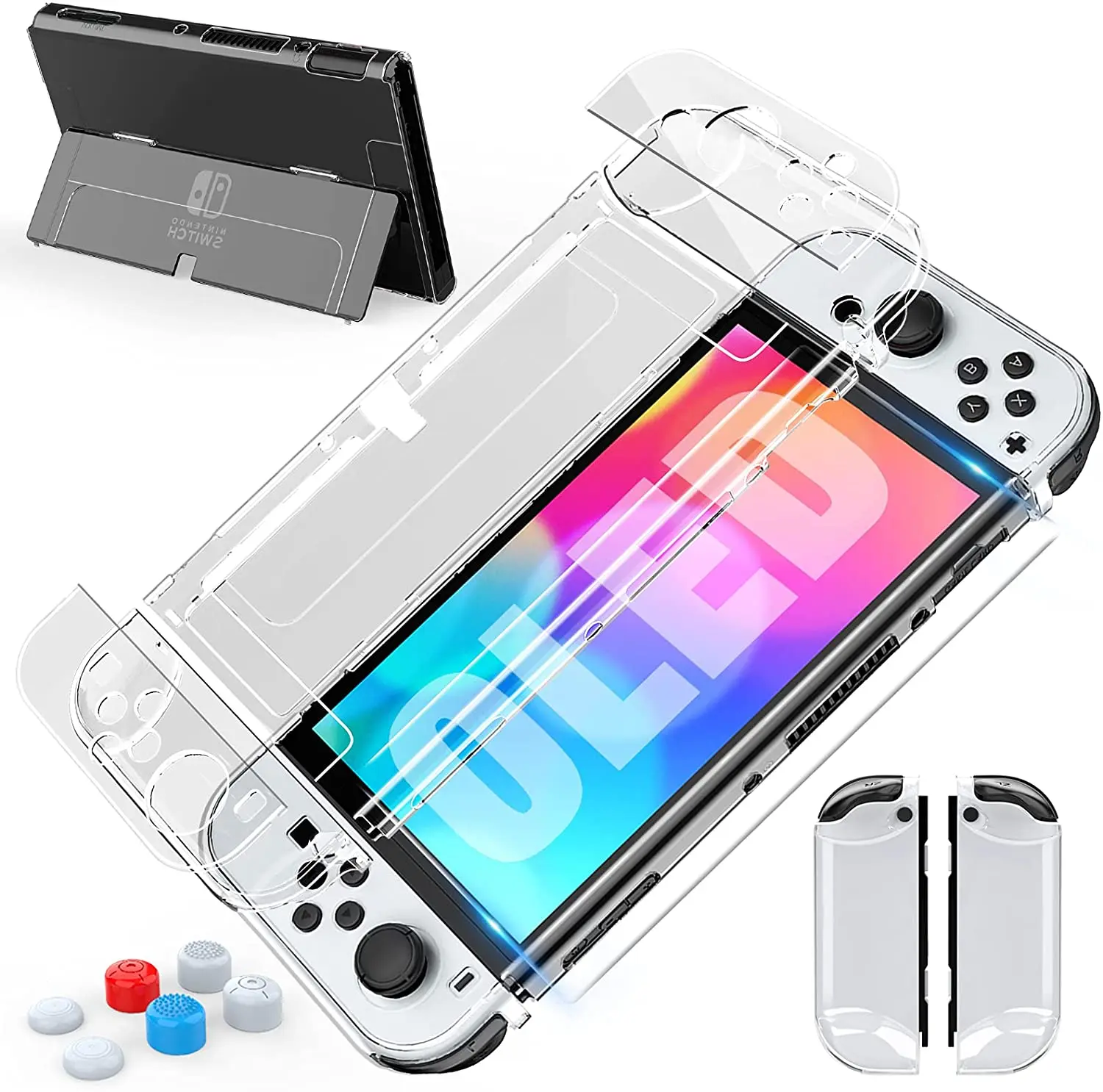 Прозрачный защитный чехол HEYSTOP совместимый с Nintendo Switch OLED модель 2021 PC для Joy-Con |