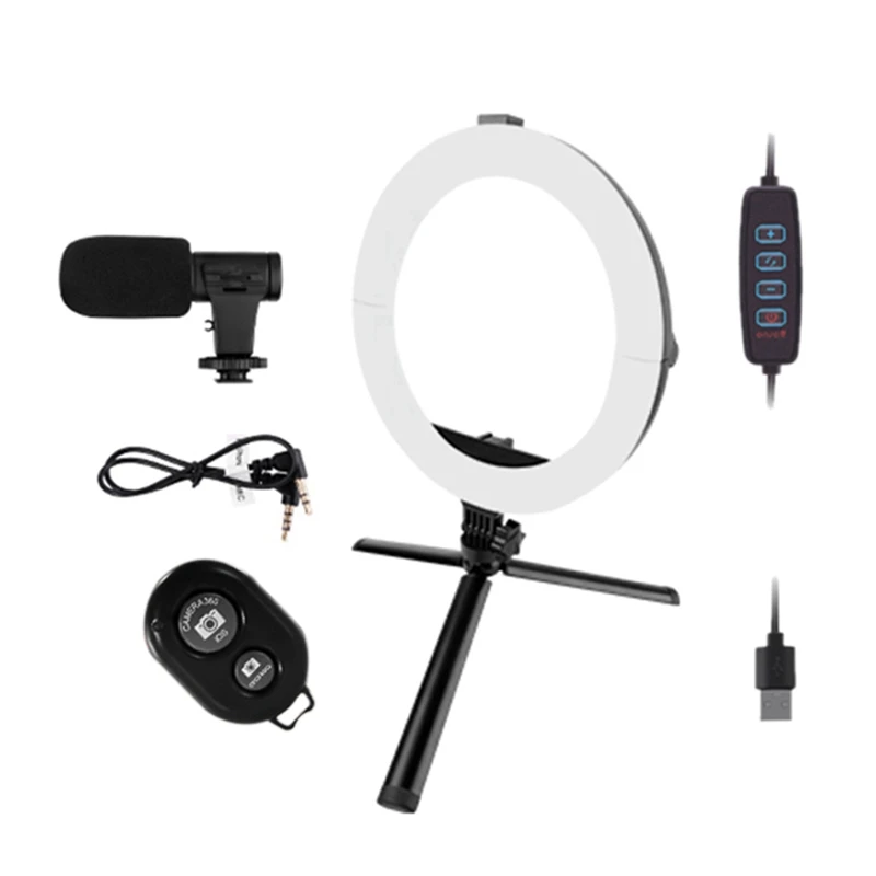 

Professional Vlogging Kit Compatible for Phone Android Ios LED Light Microphone Tripod Stand Mount for Live Broadcast