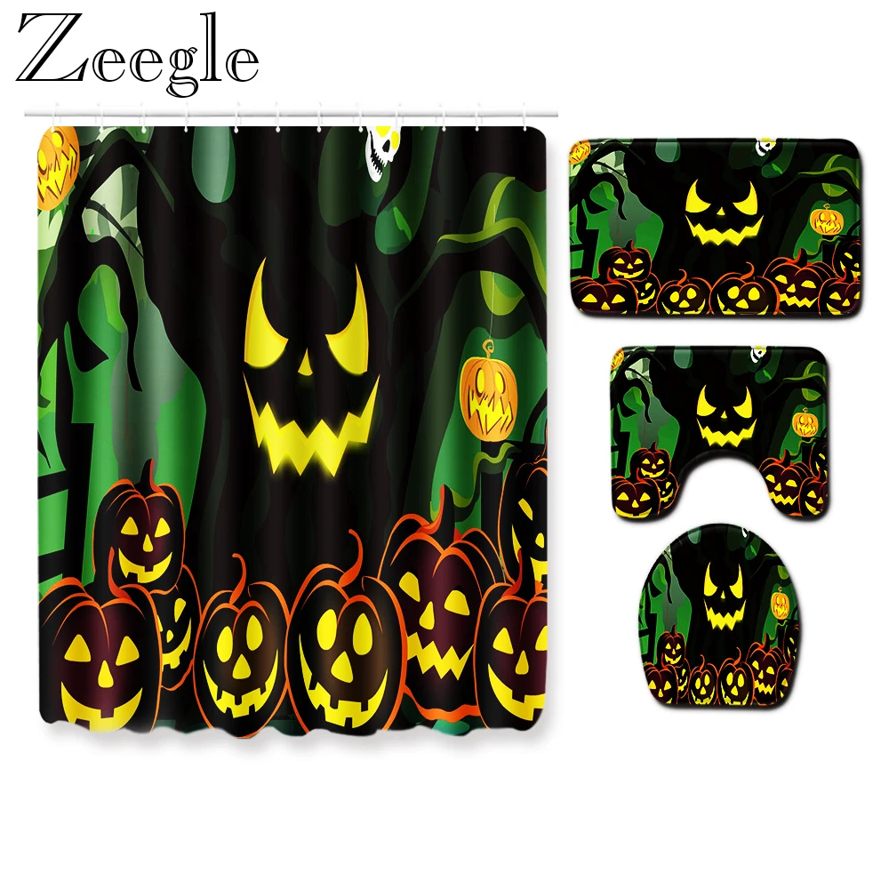 Zeegle 4 шт. занавеска для ванной на Хэллоуин забавная душа моющийся коврик
