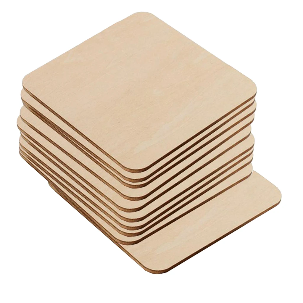 

10Pcs/Set Unfinished Wood Cutouts Square Wooden Pieces Blank For Crafts