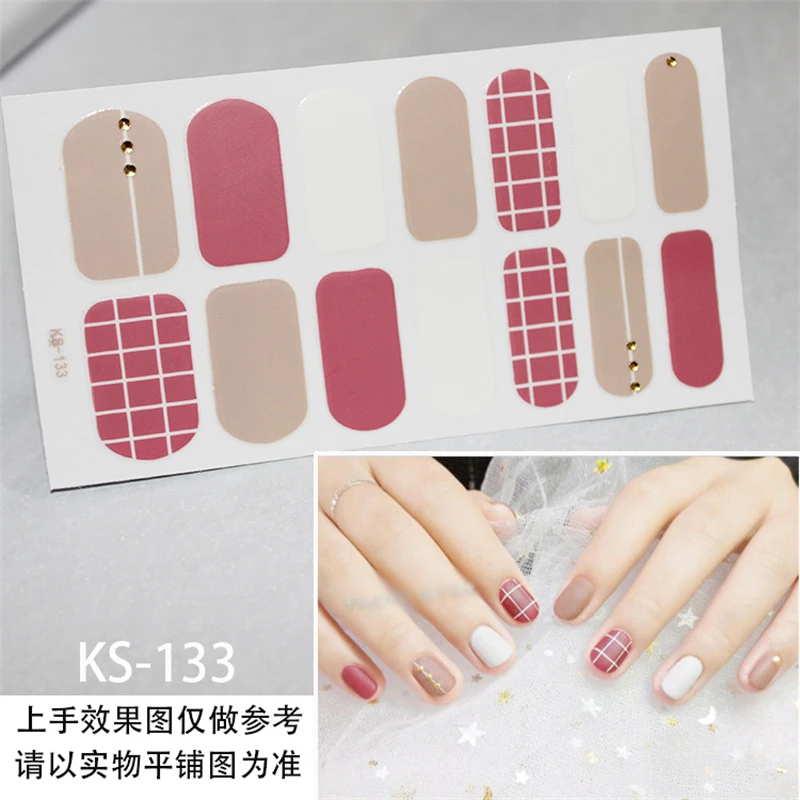 Наклейка для ногтей с полным покрытием цветочным узором и линиями