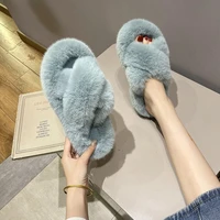 thickened 4 8cm cross flat fashion women shoes wholesale furry slides for women slippers