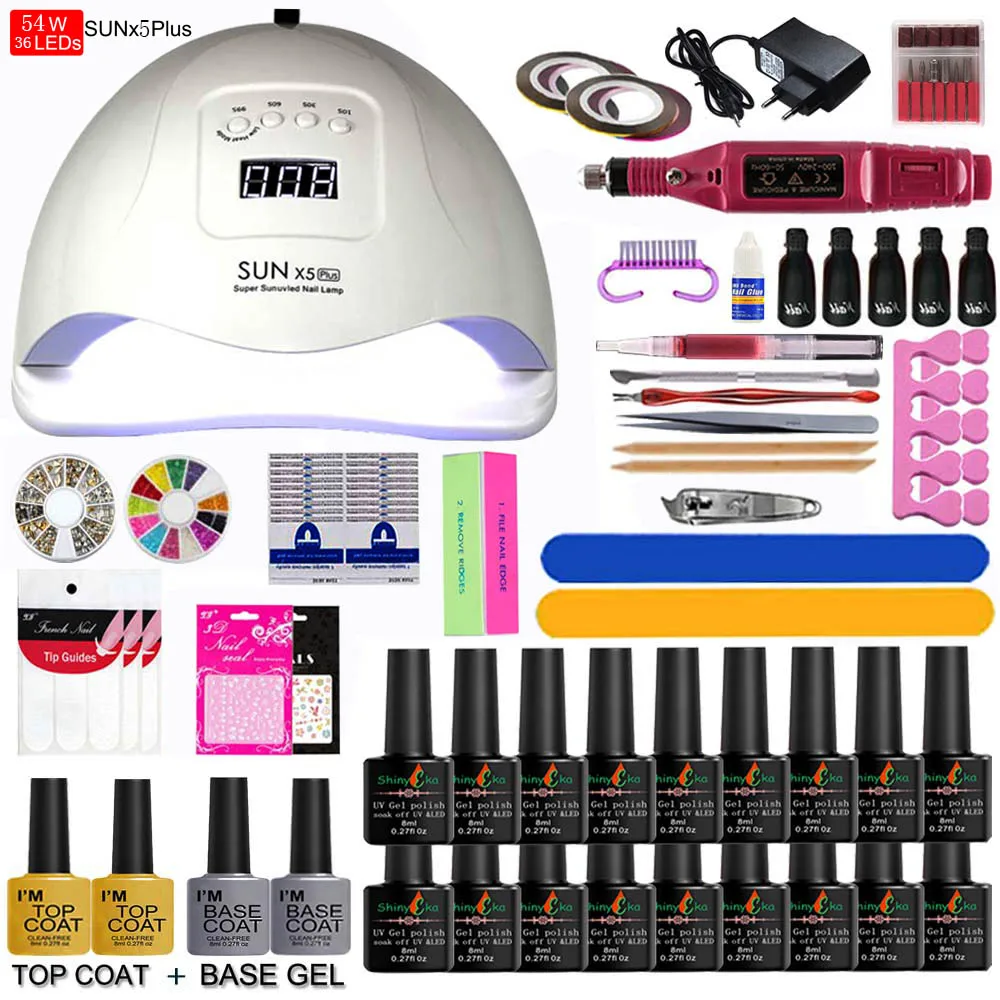 Новый набор для ногтей УФ светодиодный Сушилка с 18 шт. гель лаков инструментов