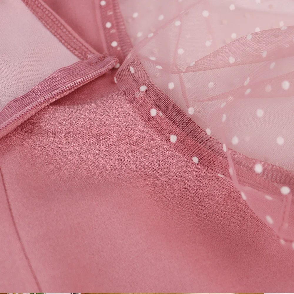 

Sexy Mesh Dot Flare X-Long Sleeve Women Dress Pink Hollow Out Bodycon Party Dresses Female High Waist Black Summer Vestidos