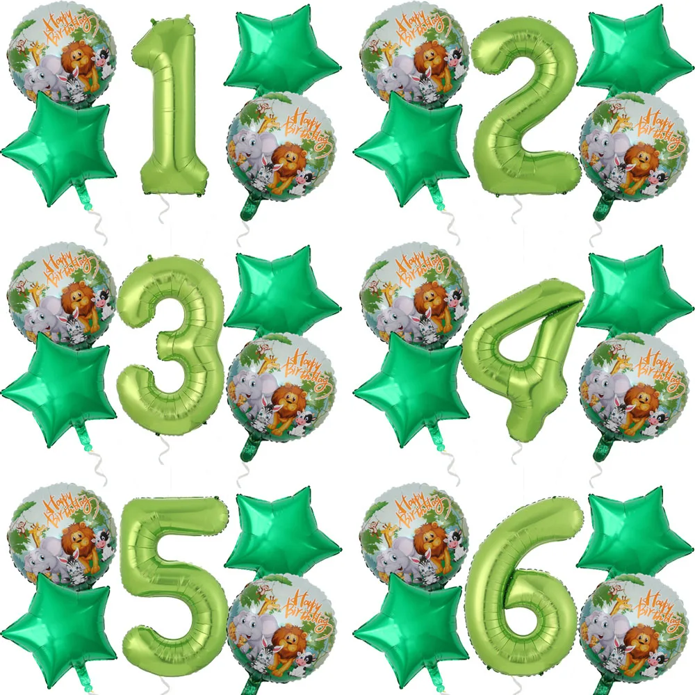 

5pcs/lot Animal Foil Number Balloons 12 3 4 5 6 Years Old Boys Girls Happy Birthday Balloon Kids Jungle Safari Tiger Air Balloon