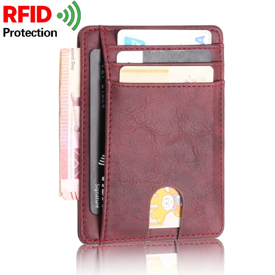 Men Women Leather ID credit Card Holder Pilot Rfid Protection Wallet Bank Cardholder Slim for Case Pocket Crazy Horse | Багаж и сумки