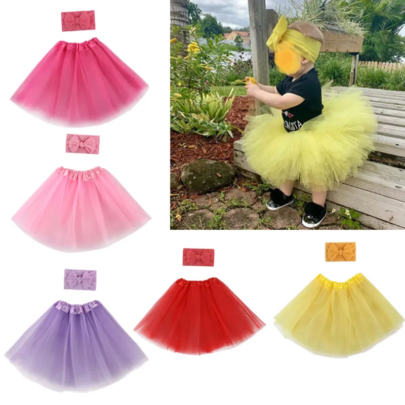 2 шт./компл. милое платье для маленьких девочек Тюлевая юбка пачка повязка на