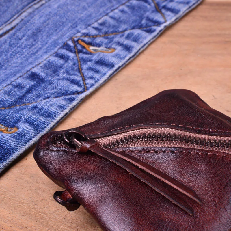AETOO Кошелек для монет из натуральной кожи, Женский винтажный маленький мини-кошелек ручной работы, держатель для карт, сумка, чехол на молнии, женские кошельки