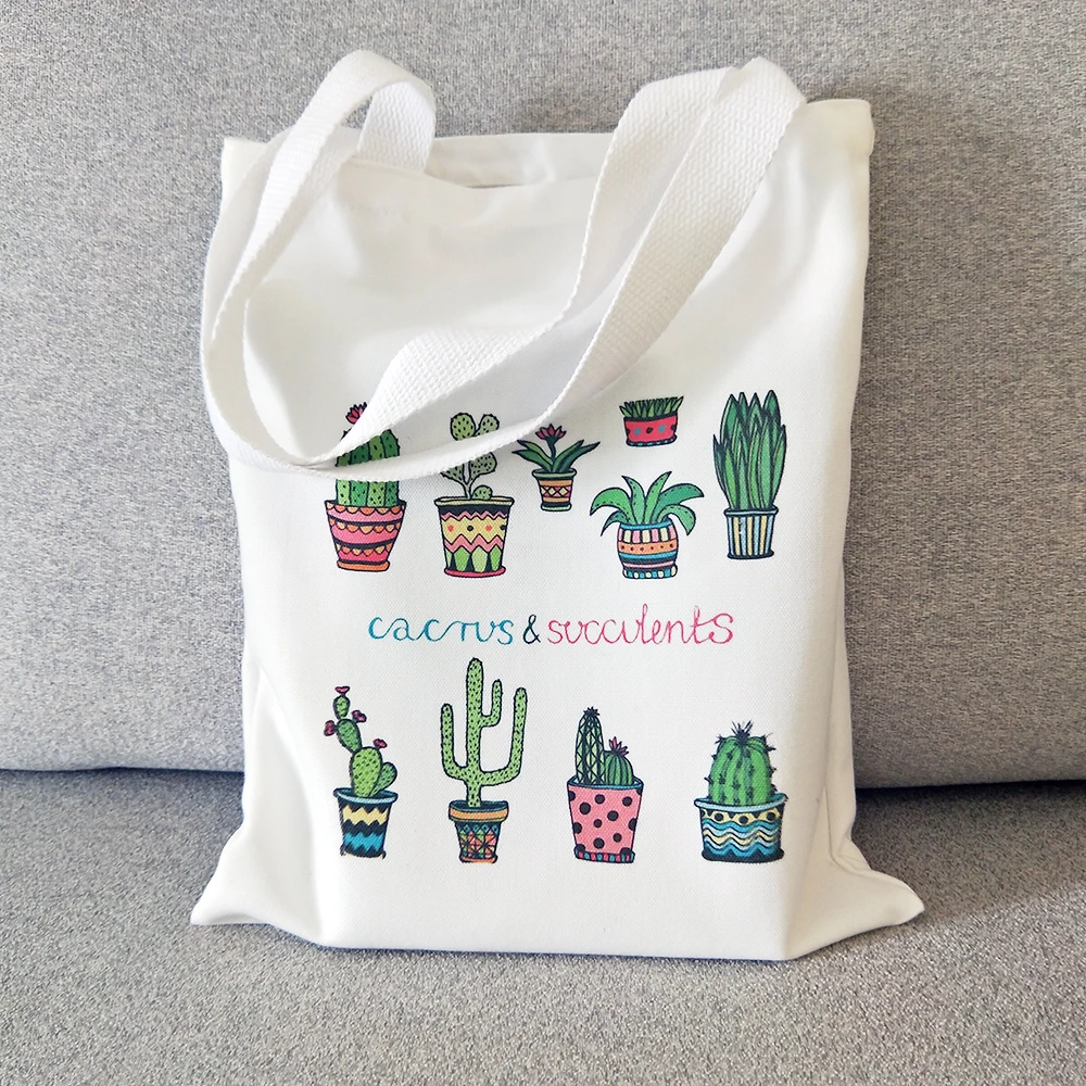 

Women New Cactus Reusable Cotton Canvas Shopper Bag Girl Harajuku 90s Y2K Classic Vintage Shoulder Handbag Female Bolsa Compra