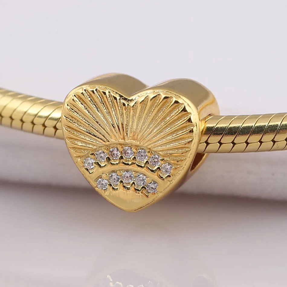 

S925 Silver Bead Charm fit Lady Bangle Bracelet Fan of Love Charm Shine & Clear CZ Pave Crystals DIY Jewelry