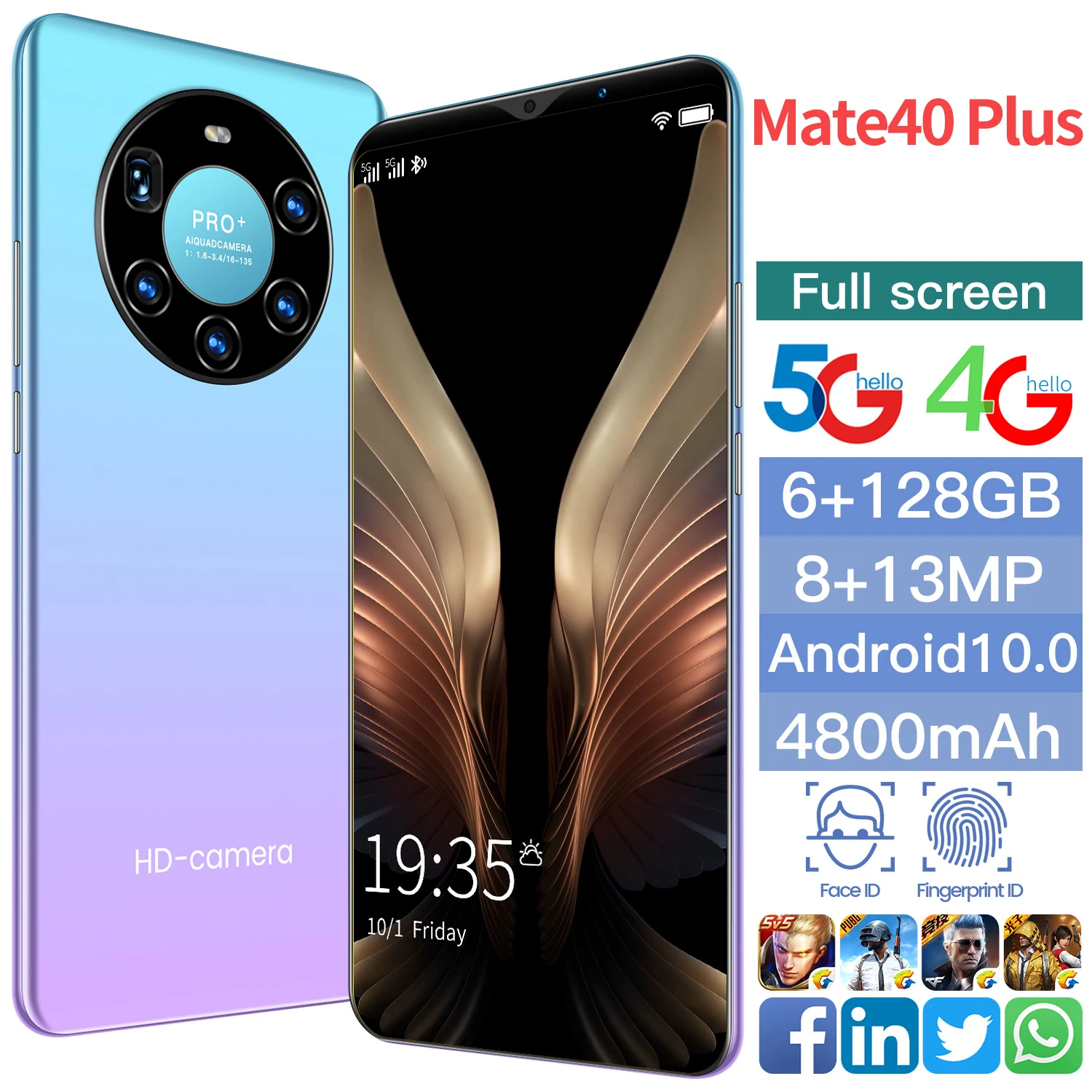 

Hawei Smartphone Mate 40 Pro 5g Telefone Celular De 6.1 Polegadas Com Cartão Sim Duplo 6gb Ram+128gb Rom Unlocked Cell Phones