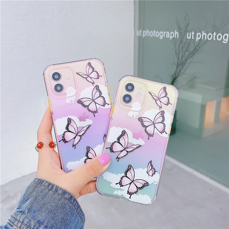 

Multicolor Butterfly Pattern Phone Case For iPhone 12 11 Pro Max X XR XS Max 7 8 Plus 12 Pro Silicone Back Cover Coque