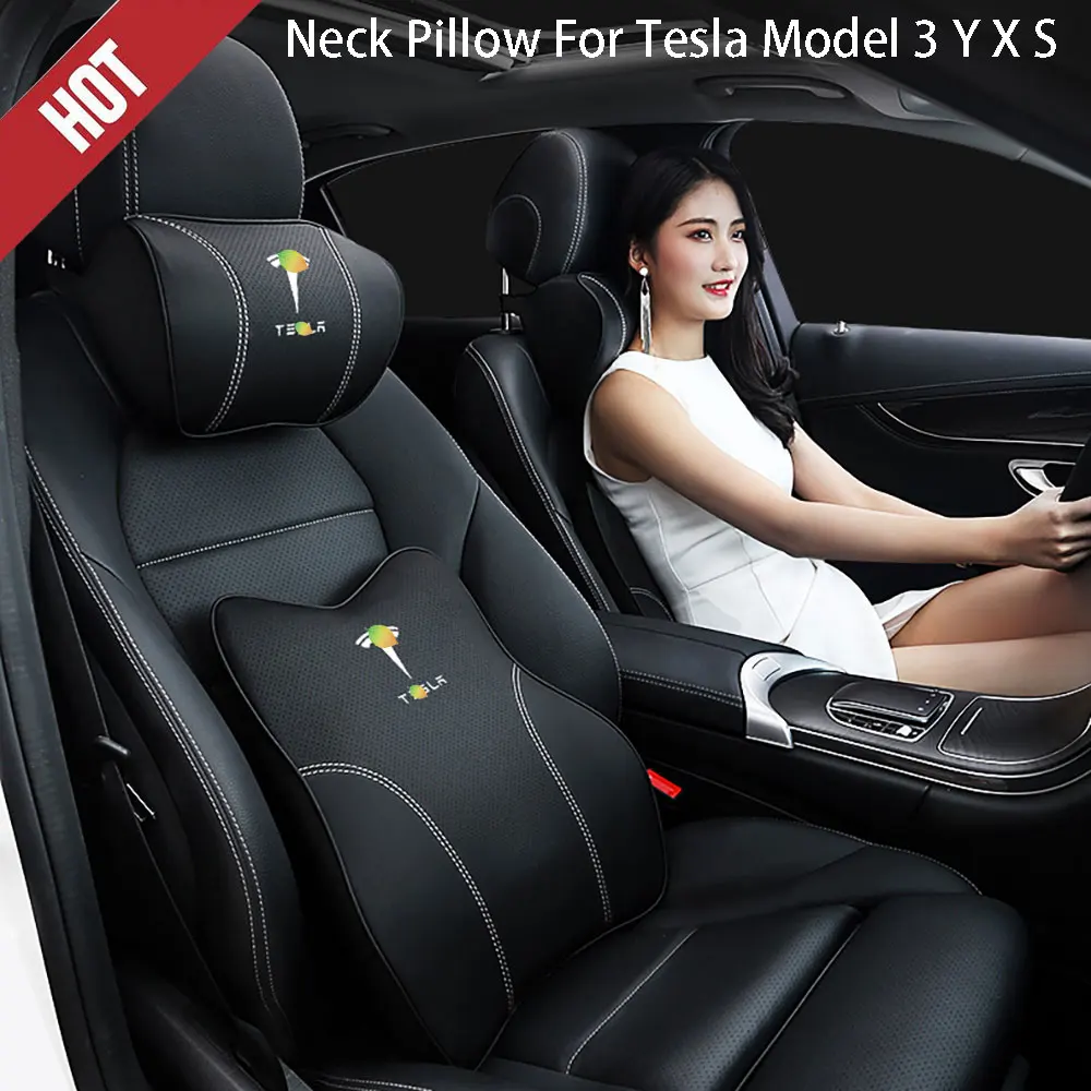 

For Tesla Model 3 Y S X Neck Pillow Washable Soft Cushion Adjustable strap Neck Headrest Car Seat Headrest x1PC