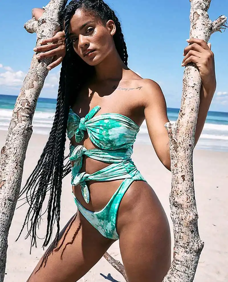 

Бантом купальные костюмы с узелками Для женщин Одна деталь Купальник Cut Out ванный комплект животик вырезать сексуальный Монокини купальник бандажный купальный костюм сексуальный купальник