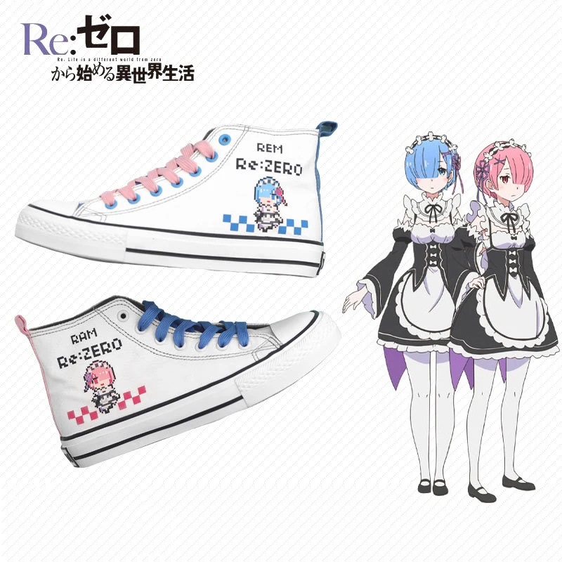 

RE: ZERO-start Life In other World холщовая обувь с рисунком Rem Ram, обувь для ролевых игр