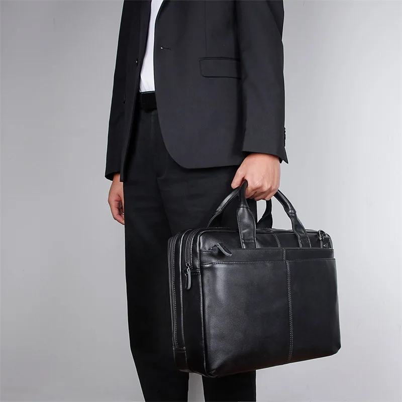 Nesitu Black Coffee Genuine Leather Office Men Briefcase A4 14'' Laptop Business Messenger Bags Portfolio High Quality New M7092