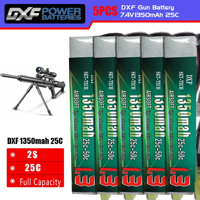 

DXF New Arrived 5PCS Airsoft Gun Battery 7.4V 1350mAh 25C MAX 50C 3S for RC Airsoft Gun Remote Control Model