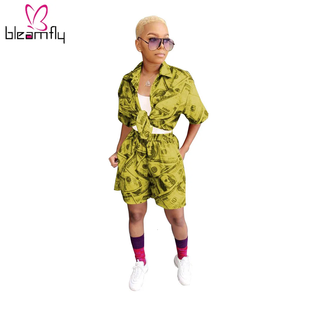 Новинка осени 2019 женские блузки с принтом доллара рубашки и брюки до колен