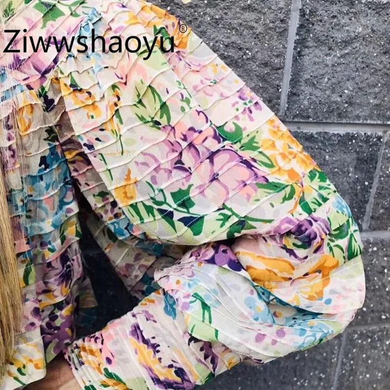 Ziwwshaoyu/элегантное Брендовое платье с цветочным принтом; сезон осень-зима; женские многоярусные вечерние платья с рукавами-фонариками и оборками