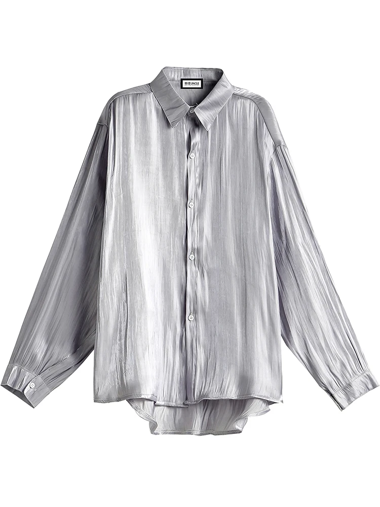 

Hong Kong full fire Hong Kong wind shirt polarized fairy silk satin thin through loose long sleeve shirt temperament