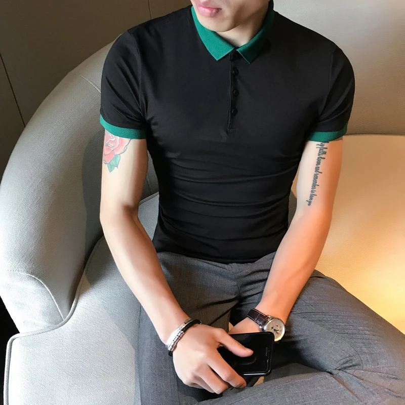 

British Style Summer Men Clothing 2021 Polo Shirt Short Sleeve Fashion Contrast Color Slim Fit Casual Tee Shirts Homme 3XL-M Hot