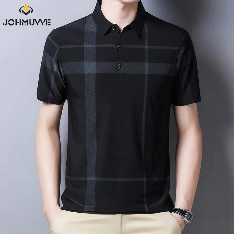 JOHMUVVE  5 Colour  NEW Fashion Polo Shirt Men Cotton Lapel Collar T-shirt Formal Office Casual Business Short Sleeve T-shirt