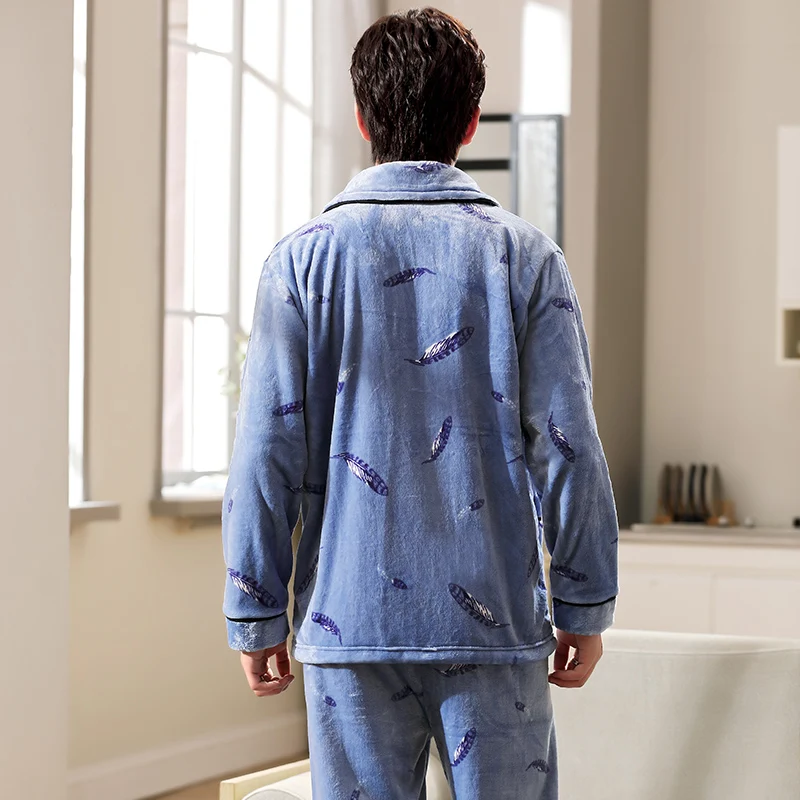 Осенне-зимние фланелевые мужские пижамы плотные теплые мягкие пижамные