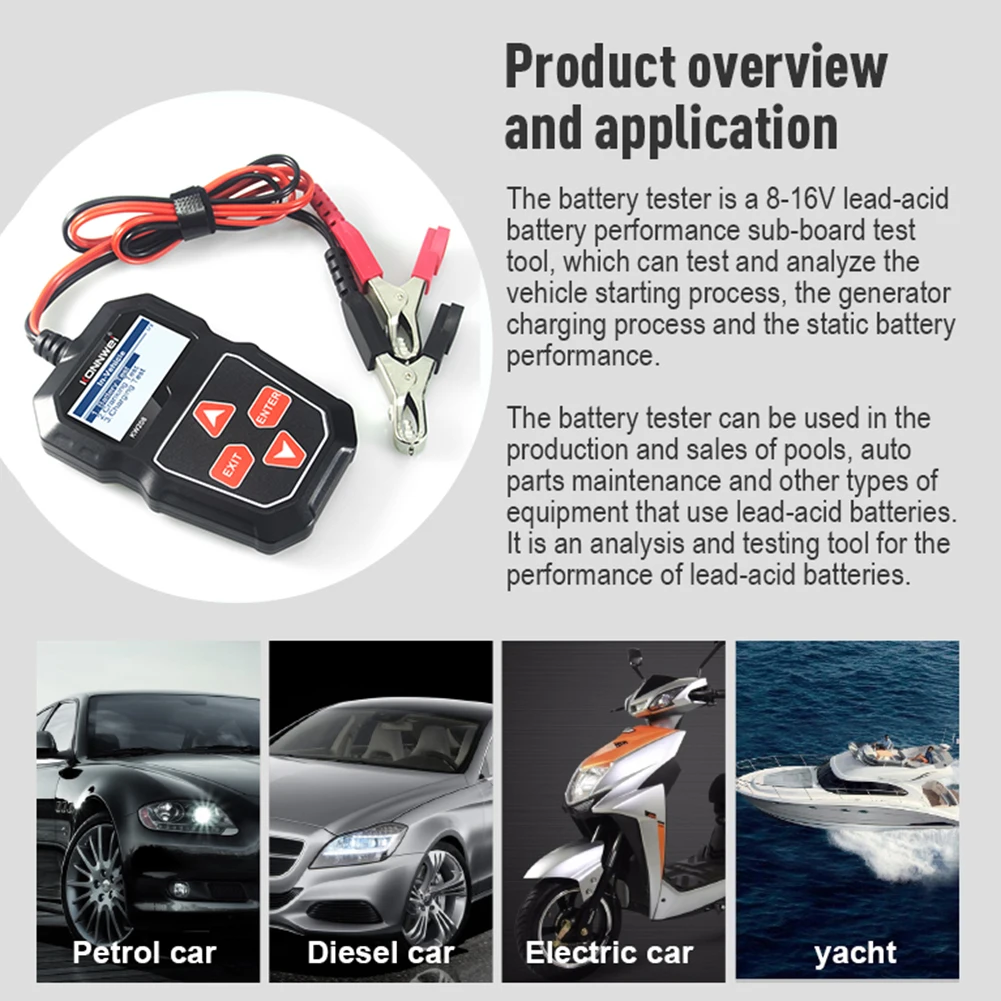 KONNWEI KW208 Батарея Тесты er Автомобильный цифровой 12V 100 2000CCA вращение зарядки Системы