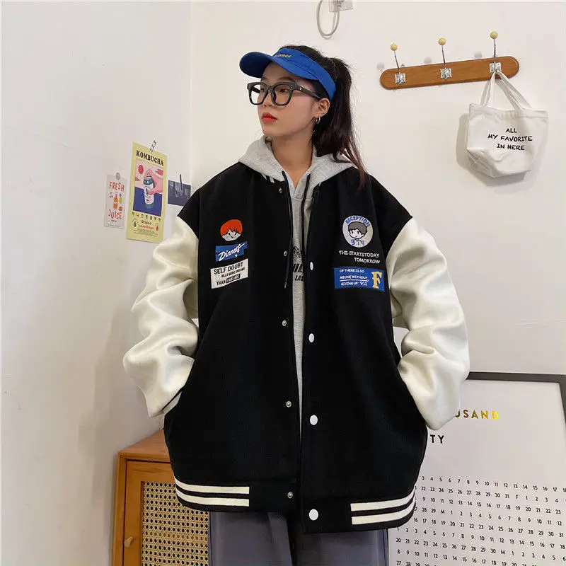 

2021 NEW Embroid Baseball Jacket Women's Coat Bomber Thin Spring& Uniform Unisex Couple Boyfriend Style Sport Street