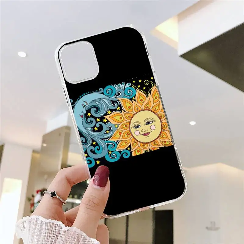 

Funny Sun Moon Face Phone Case Transparent for iPhone 11 12 mini pro XS MAX 8 7 6 6S Plus X 5S SE 2020 XR