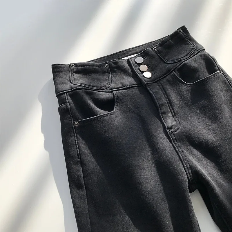 

COZOK 2021 Winter New High Waist Slim Jeans Women's Korean Velvet Small Foot Pencil Pants H8235