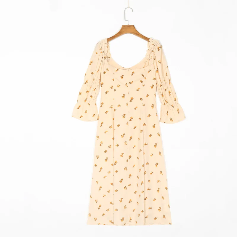 

RZIV Summer women's dress casual flower print bow floral print square collar long sleeve maxi dress holiday Vestidos