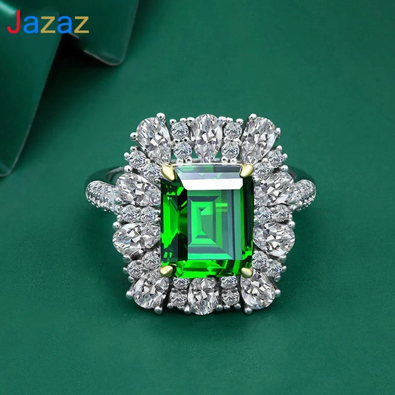 

Jazaz Fine 100% 925 Sterling Silver Created Moissanite Emerald Gemstone Diamonds Wedding Engagement Ring Gift Wholesale B0894