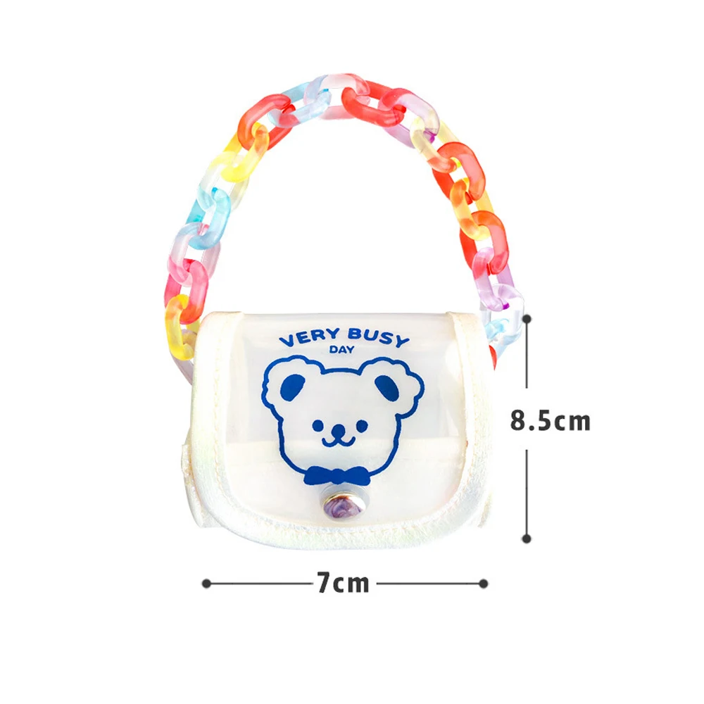 

Soft New Japanese Cartoon Bear Women Coin Purse Mini Cute Zipper Girls Animal PU Wallet USB Cable Headset Bag With Rainbow Chain
