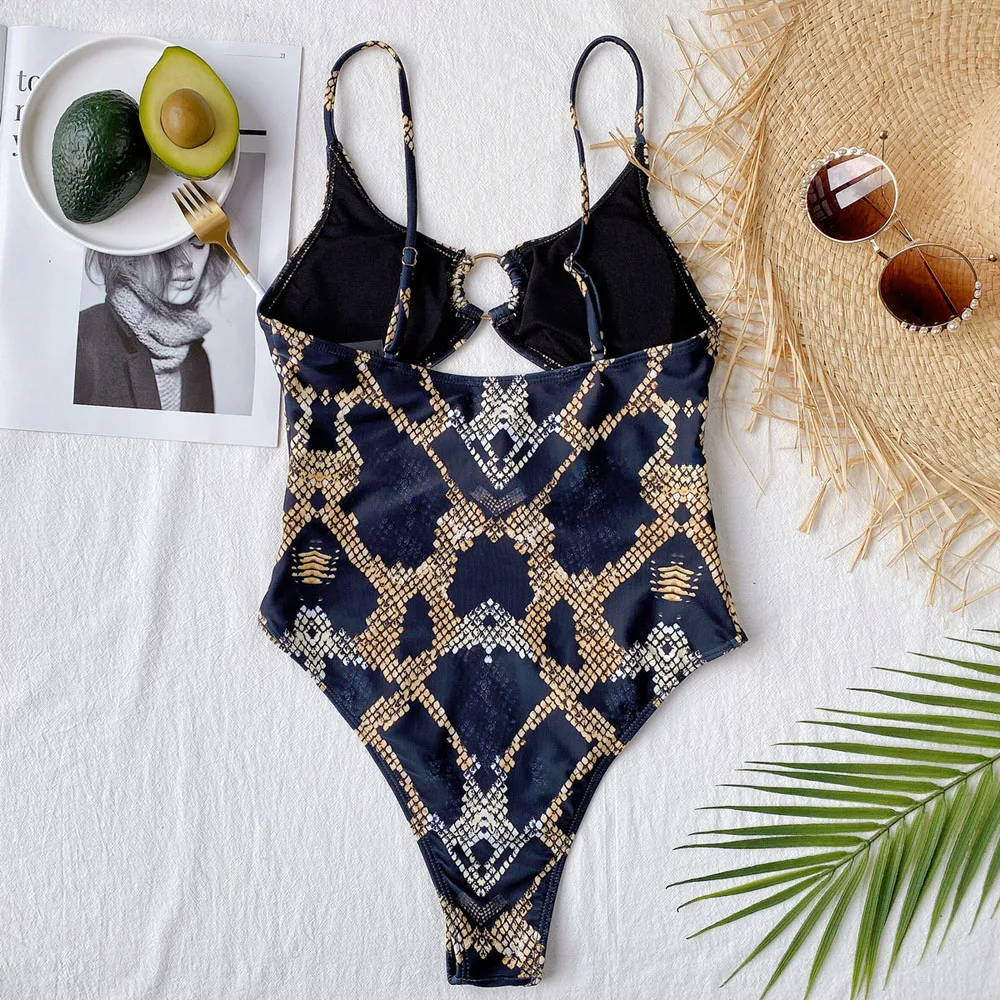 

Sexy Print Backless Monokini One Piece Swimsuit Women Swimwear Female Wrap Around Hatler Bather Bathing Suit Swim Lady