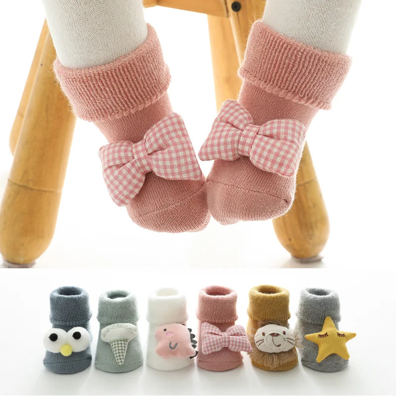 Calcetines de algod&oacute;n suave para beb&eacute;s, medias antideslizantes con dibujos de animales, para Primavera, Oto&ntilde;o e Invierno-0