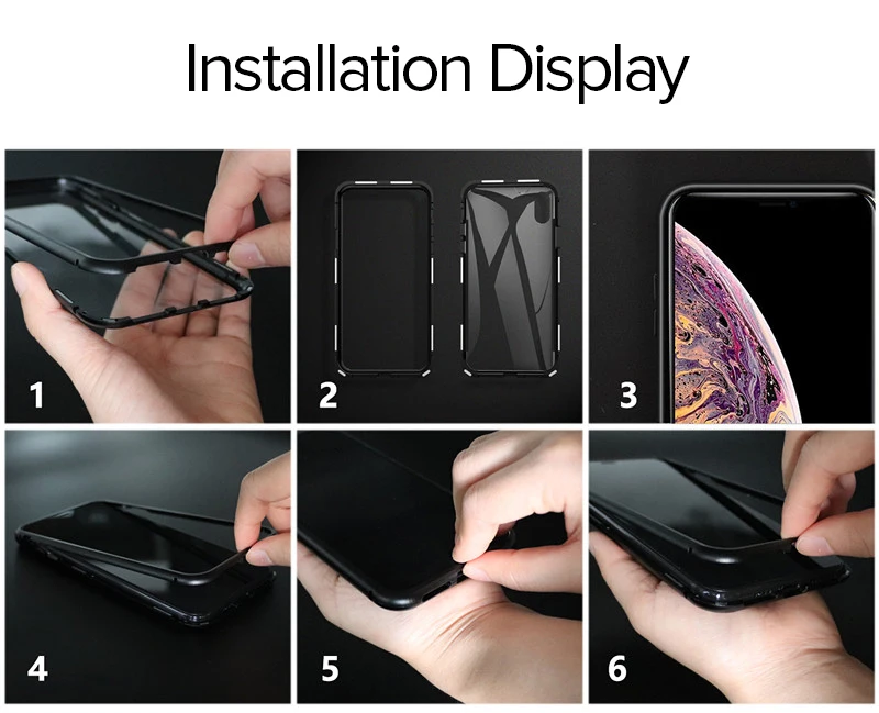 GETIHU 360 металлический магнитный чехол для iPhone Xs Max Xr X 8 Plus+ задняя крышка из закаленного стекла Магнитный чехол для iPhone 7 6 6s Plus Coque